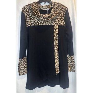Furnex Women’s Cowl Neck Leopard Print Long Sleeve Tunic Blouse Top Sz XL NEW